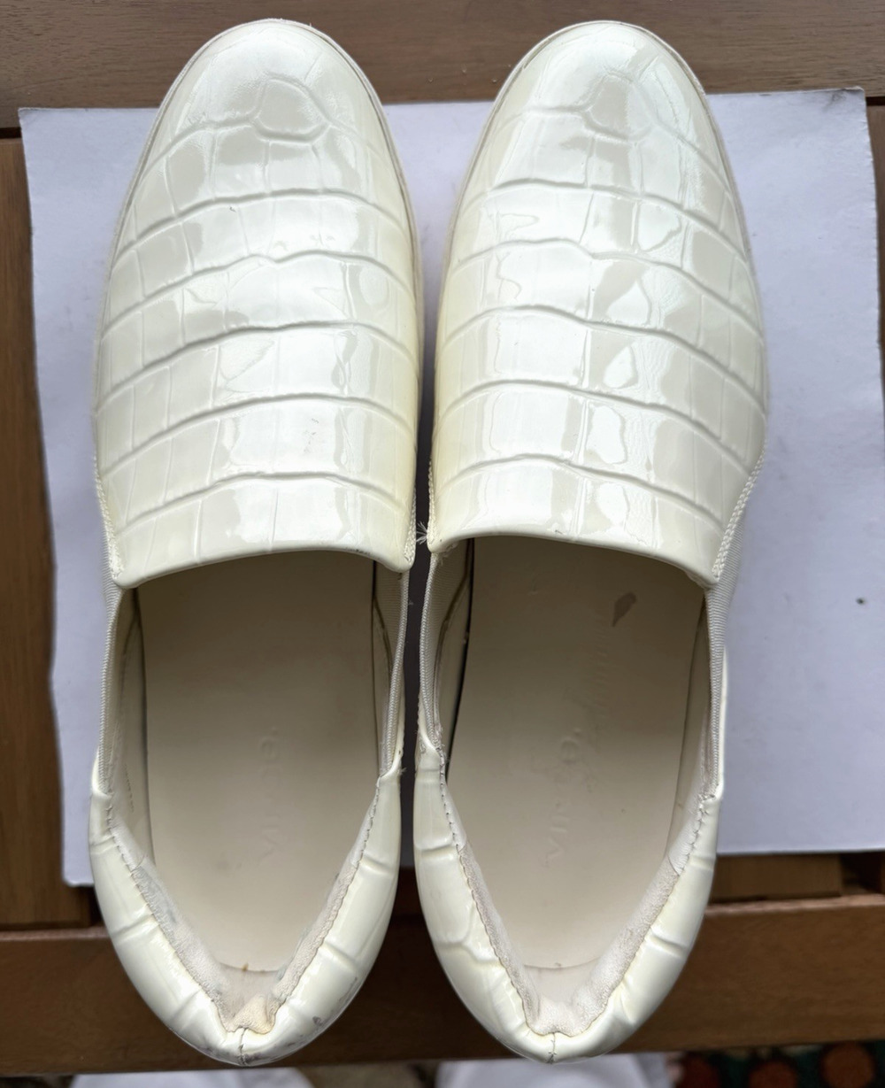 Womens Vince Warren Slip On Crocodile Embossed Ivory White Platform Sneaker 8.5